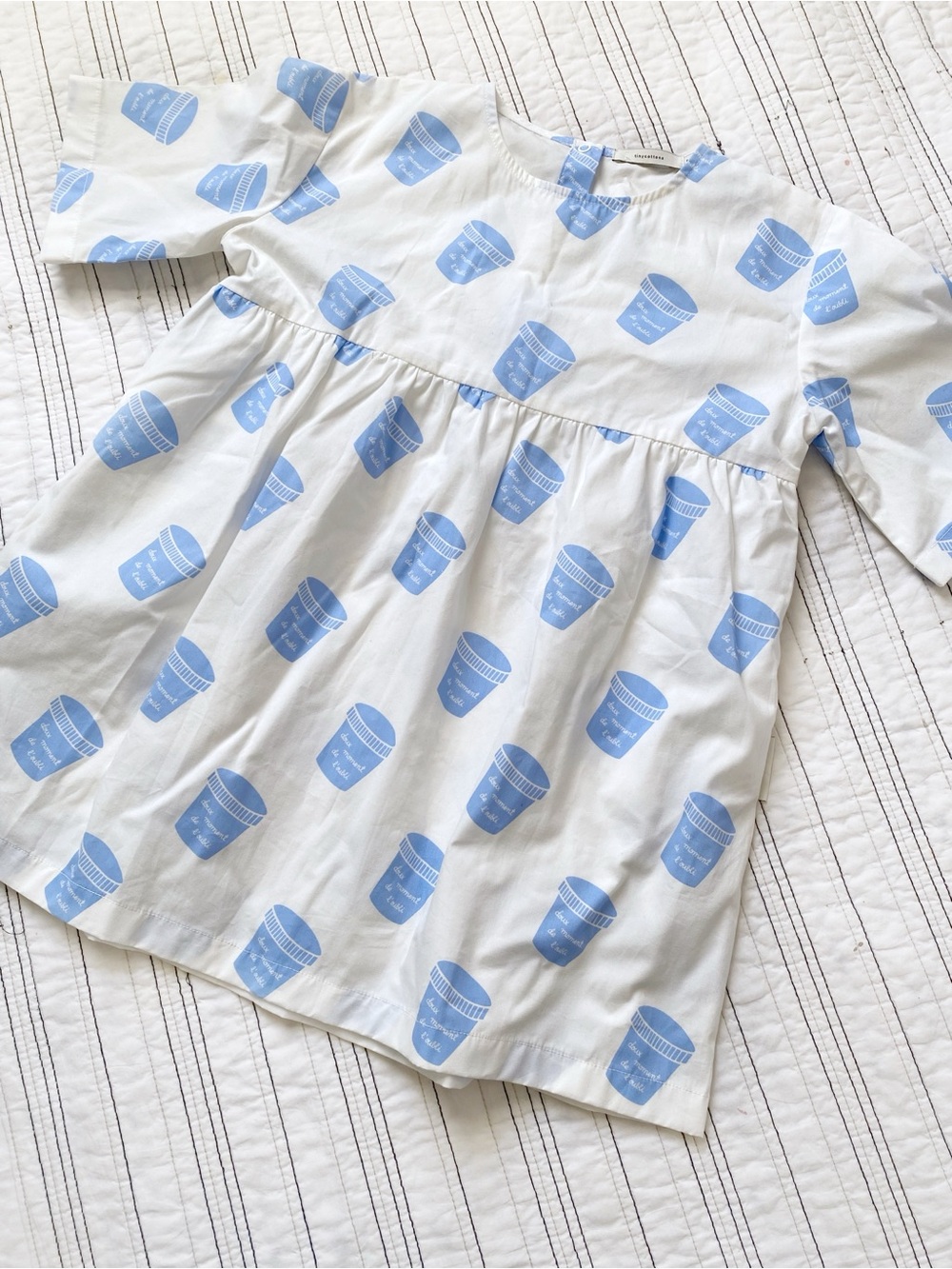 TINYCOTTONS Pots Dress White Blue 100% Cotton size Girls 6 years - Picture 2 of 9